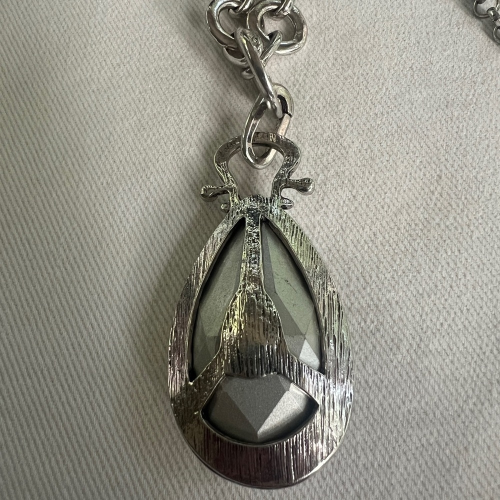 Lula N Lee Long Silver chain necklace with Teardrop Crystal. - Picture 6 of 7